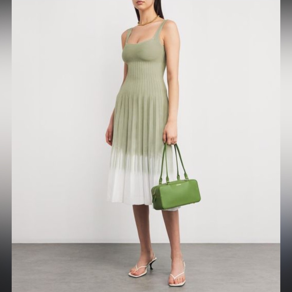 STAUD ELISSON DRESS MINT GREEN WHITE PLEATED LOW BACK WOMENS XS